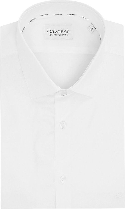 Calvin Klein Slim Fit Overhemd - Popeline - Wit - Maat 39 - Heren