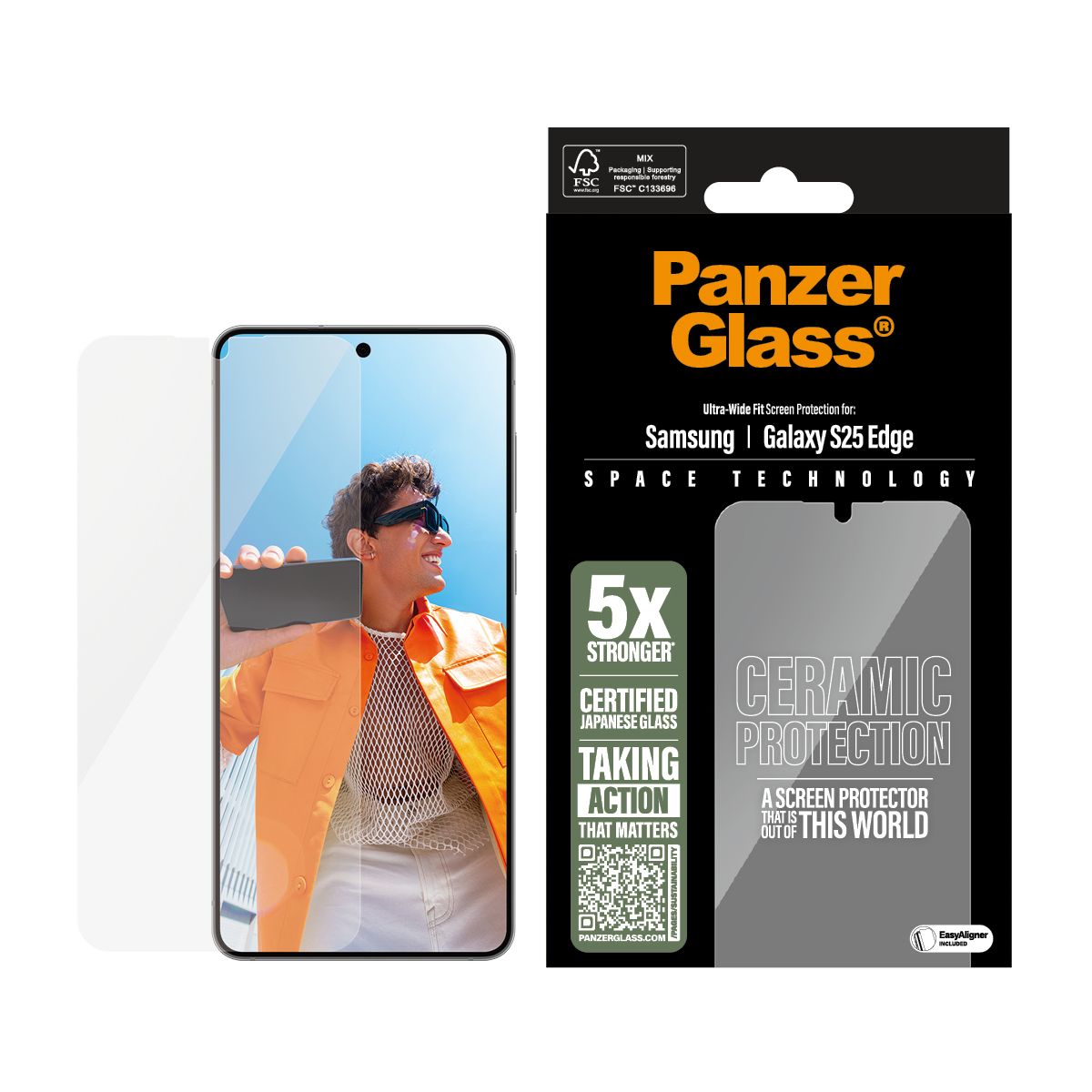 PanzerGlass Ceramic Screen Protector Samsung Galaxy S25 Edge | Ultra-Wide Fit w. EasyAligner