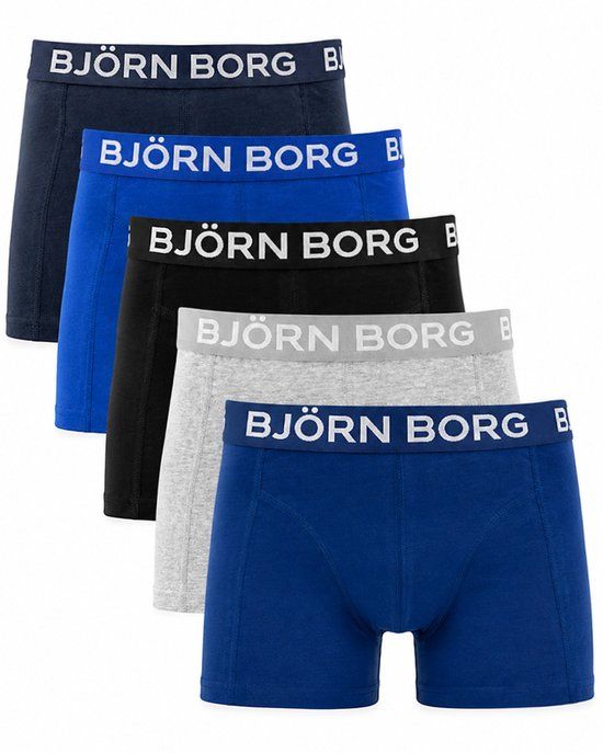 Björn Borg Cotton Stretch Jongens Boxershort - 5 stuks - Blauw/Grijs/Zwart - Maat 170
