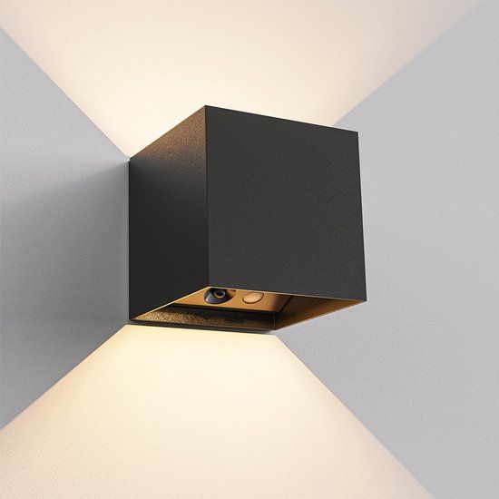 HOFTRONIC Wandlamp op Batterijen Vierkant Zwart Aluminium IP44 3W 3000K Warm Wit USB Oplaadbaar Bewegingssensor