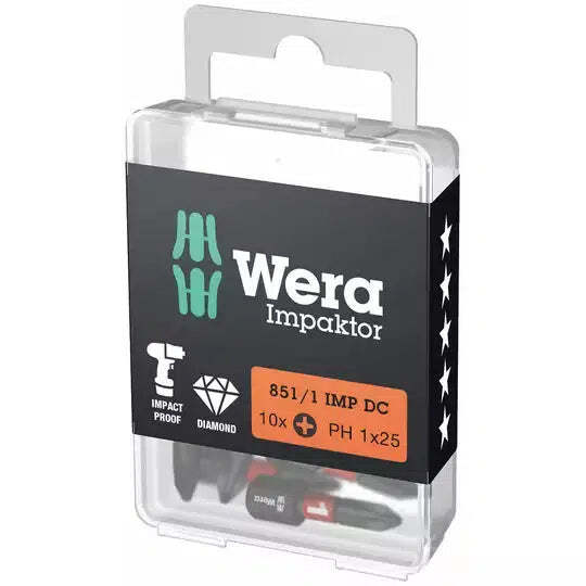 Wera 851/1 Impaktor DC Phillips Bit PH1 x 25mm VE=10 - 05057615001