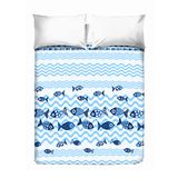 PENSIERI DELICATI Sprei voor tweepersoonsbed, 260 x 280 cm, eenpersoonsbed, 100% katoen, ideaal als meubels, dekbed voor 2 eenpersoonsbedden, patroon vis, 100% Made in Italy