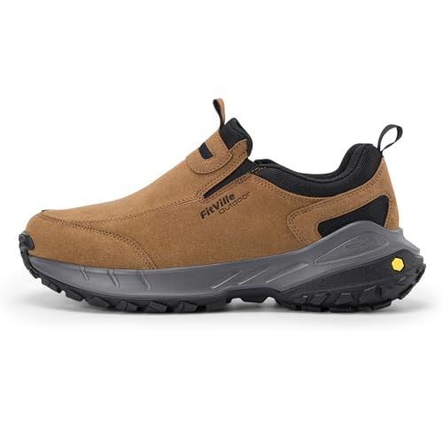 Fitville Heren Wandelschoenen Extra Breed Trekkingschoenen Antislip Outdoor Schoenen Ademend Slip-On Vrijetijdsschoenen Breed Sneakers Met Voetboogsteun Khaki 42 EU X-Breed