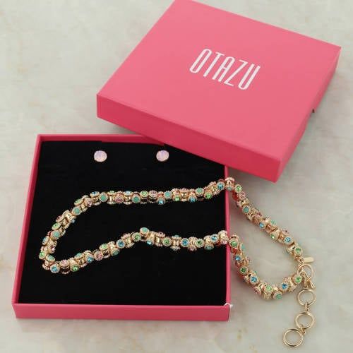 Otazu giftbox gold plated oorbellen + ketting Vintage Barrel