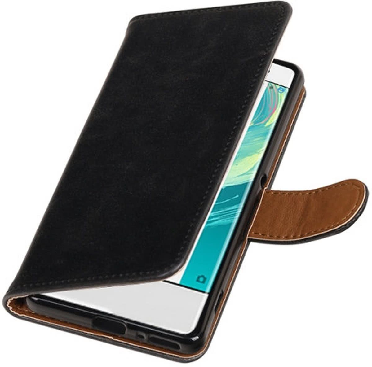 Best Cases .nl Zwart Pull-Up PU booktype wallet cover hoesje voor Sony Xperia XA