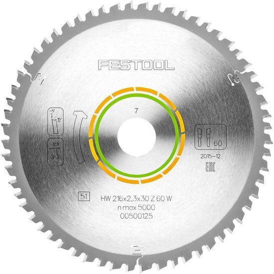 Festool Cirkelzaagblad voor Hout | Wood Fine Cut | Ø 216mm Asgat 30mm 60T - 500125