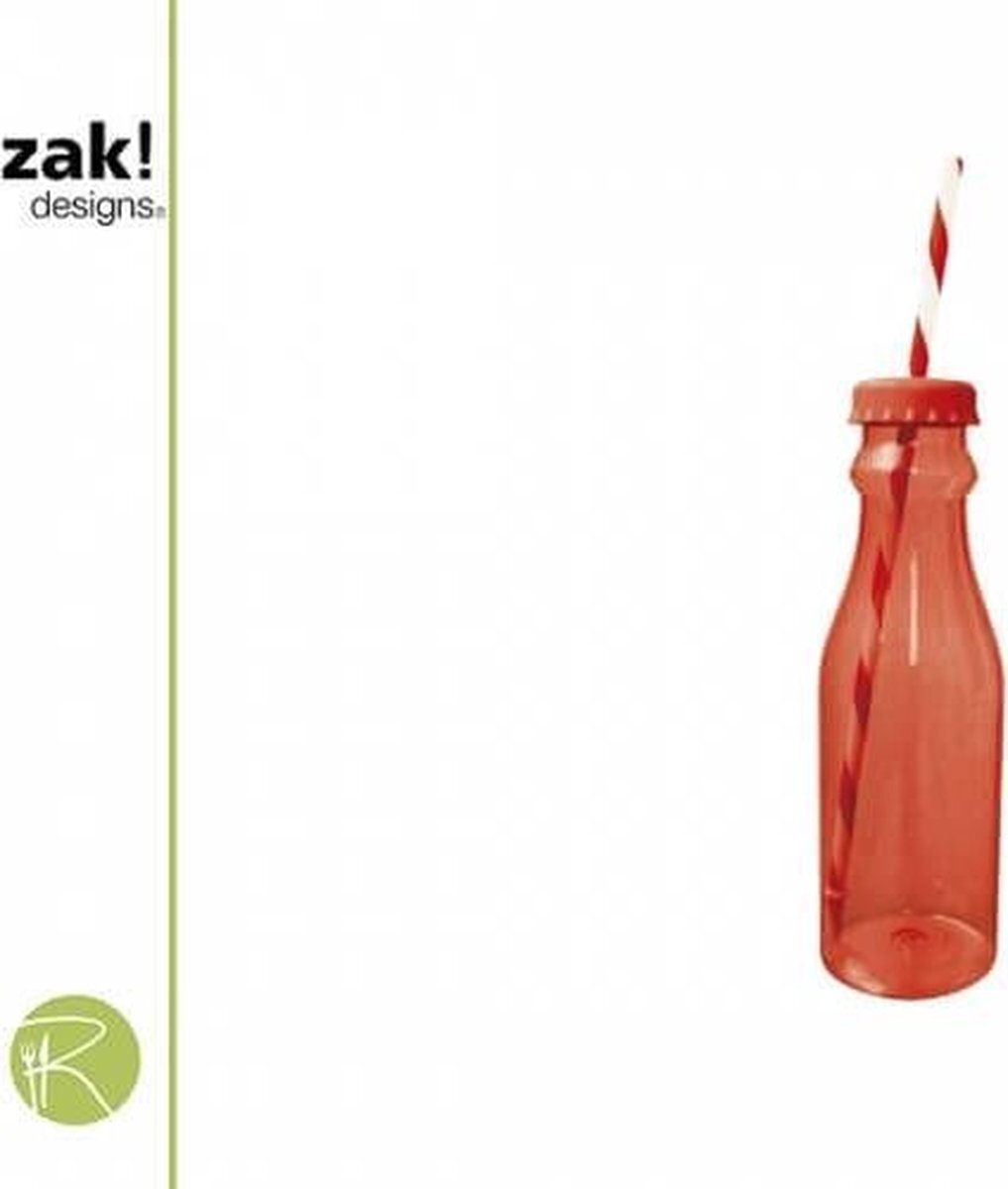 Zak!Designs Soda - Waterfles met Rietje 70 cl - Rood