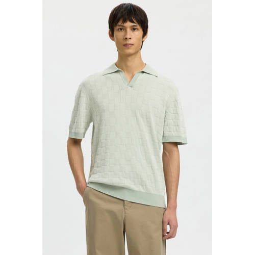Selected relaxed polo gebreid lichtgroen