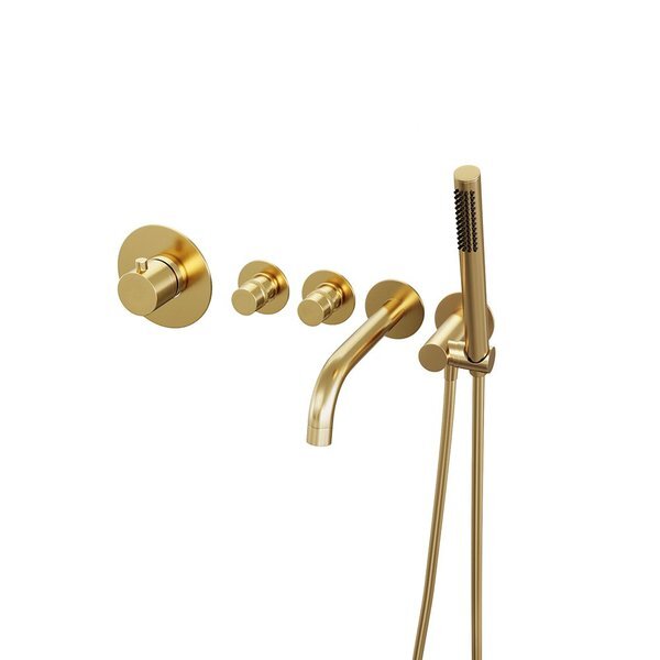 Brauer Gold Edition inbouw badthermostaat met uitloop staafhanddouche met inbouwdeel messing geborsteld goud 5-GG-022