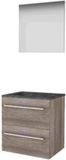 Basic Line Basic 46 Badkamermeubelset - 60 x 46 cm - Met Grepen - 2 Lades - Hardstenen Wastafel - Zonder Kraangat - Spiegel - Scotch Oak