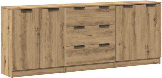 vidaXL Dressoirs 3-delig - Bewerkte Hout - Eikenkleurig Dressoir - Dressoirs - Opbergkast - Wandkast