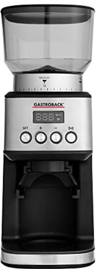 Gastroback #42643 Design koffiemolen digitaal, 31 maalgradeninstellingen van fijn tot grof 2 automatische modi: direct malen in de zeefhouder of in de voorraaddoos