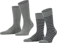 Esprit Fine Stripe 2-Pack gestreept organisch katoen multipack sokken heren grijs - Maat 43-46