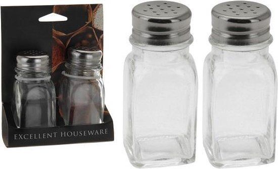 Peper en zoutstel glas met rvs - Transparant