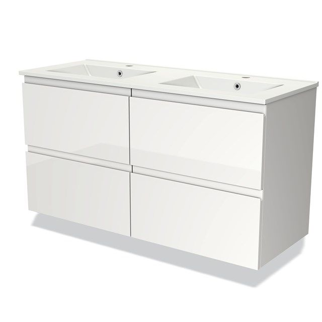 Maxaro Badkamermeubel 120cm Modulo Hoogglans Wit 4 Lades Greeploos Wastafel Keramiek