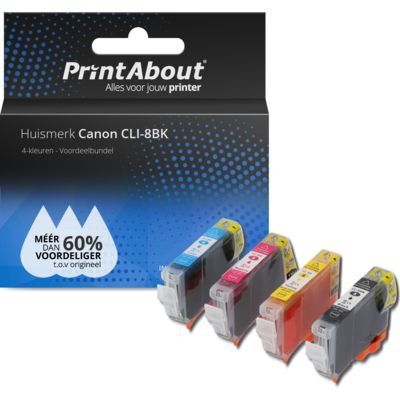PrintAbout Huismerk CLI-8BK Inktcartridge 4-kleuren Voordeelbundel - Compatibel met Canon