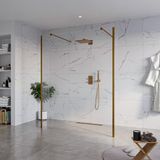 Fortifura Galeria Vrijstaande Inloopdouche - 160x200cm - helder - antikalk - 8mm veiligheidsglas - 2 zijwanden - 30cm - wandsteunen en hoekprofielen - PVD - geborsteld koper