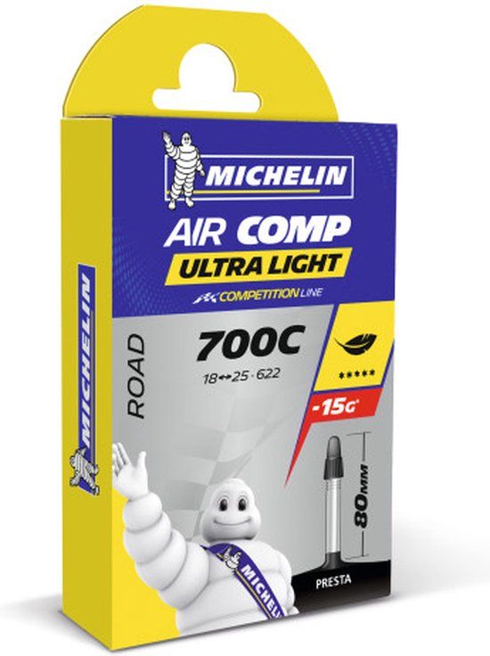 Michelin Aircomp Ultralight Presta 80 Mm Binnenband Zwart 700C / 18-25