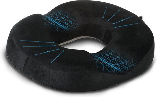 LifeGoods Zitkussen - Ringkussen - Donut kussen - Wasbare Hoes - Zitring - Stoelkussen - Anti-Slip - Stuitkussen - Zwart