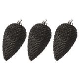 Decoris Pendentifs pommes de pin - 6x pc - noir - paillettes - 8 cm - plastique - décoration de Noël