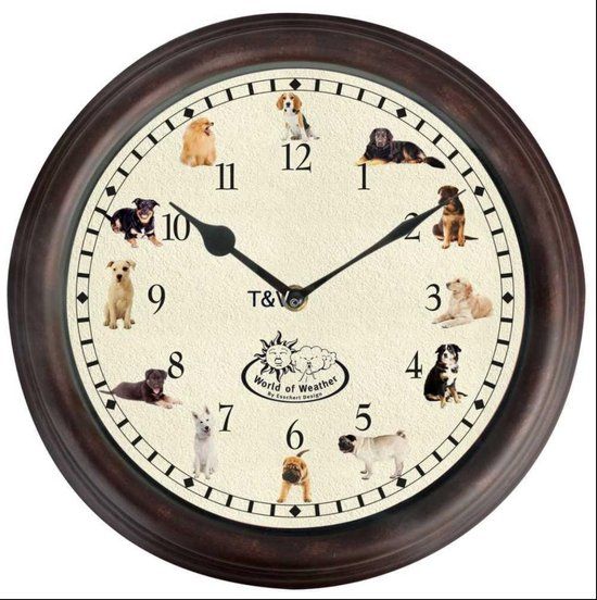 Esschert Design Klok met hondengeluiden - 30 cm - Bruin