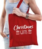 Bellatio Decorations Shoppartners Bv Katoenen tasje Christmas gifts rood volwassenen - Kerst tasje