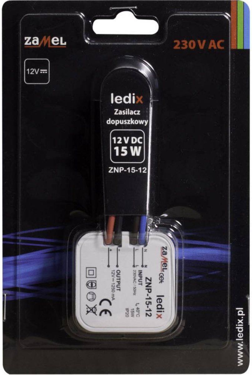 ZAMEL LED-driver 12 V/DC 15 W 1.25 A Constante spanning ZNP-15-12 - Wit