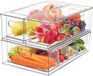 Unyqoos® Organisateur de réfrigérateur, 3 pièces (1 grand, 2 petits), PET, sans BPA, empilable avec poignée, tiroir coulissant et couvercle – pour légumes, baies, viande.
