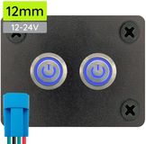ProRide Interrupteur à bascule en métal 12-24V OFF-(ON) - Panneau encastré double - 12mm - IP67 - Indicateur LED Bleu