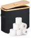 Panier de rangement pour papier toilette sans marque - Pour 12 rouleaux avec couvercle et pieds en bois - Organiseur de salle de bain - Noir