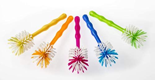 Wundermix Thermomix Mixtop-afwasborstel, robuuste reinigingsborstel, afwasborstel om op te hangen met zachte nylon borstels, set van 5, groen/roze/geel/oranje/blauw