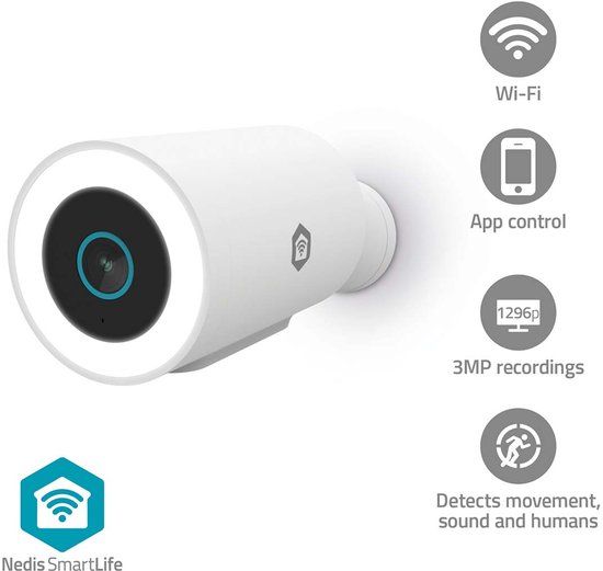 Nedis SmartLife Beveiligingscamera voor Buiten - Spotlight - Full HD - WiFi - IP65 - Bewegingssensor - Nachtzicht - Wit