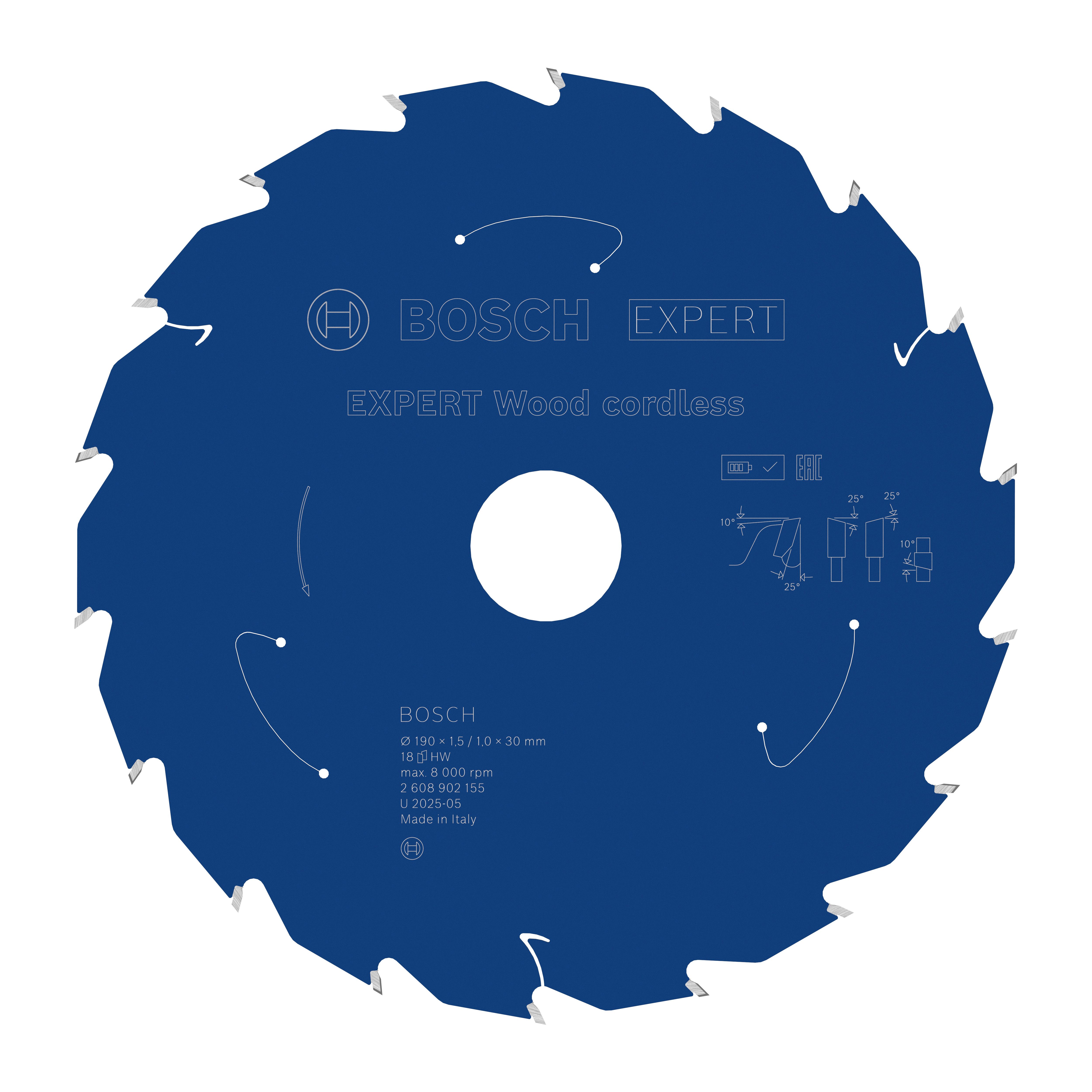 Bosch Accessoires EXPERT Wood cordless Cirkelzaagblad | 190 x 1,5/1 x 30 mm | T18 - 2608902155