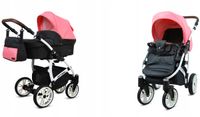 BabyLux® Kinderwagen 2in1 – OPTIMAL - BLACK CORAL WHITE FRAME