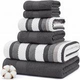 Modern Threads Pax 6-delige omkeerbare garengeverfde jacquard handdoekenset - badhanddoeken, handdoeken en washandjes - super absorberend en sneldrogend - 100% gekamd katoen, kolen