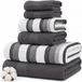 Modern Threads Pax 6-delige omkeerbare garengeverfde jacquard handdoekenset - badhanddoeken, handdoeken en washandjes - super absorberend en sneldrogend - 100% gekamd katoen, kolen