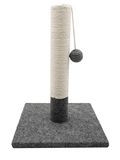 Tyrol Poteau griffoir pour chat, 42 cm, poteau griffoir pour chat en jute et tissu durable avec pompon, griffoir pour chat au design moderne, couleur gris et blanc, base stable de 30 x 30 cm