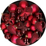 Kaemingk B.V. Décoration de Noël boules de Noël en plastique/ornements rouge foncé 6-8-10 cm paquet de 68x pièces