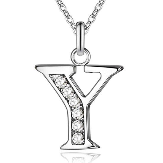 LGT JWLS Lookinggoodtoday Zilverkleurige Letter Y Dames Ketting met Zirkonia