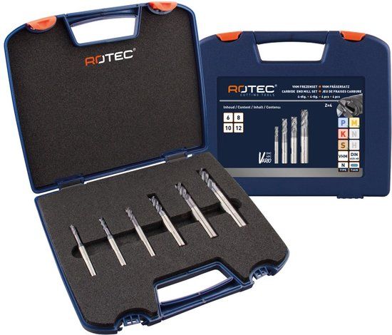 Rotec VHM frezenset '645 VARIO', 4-dlg, ø6-12