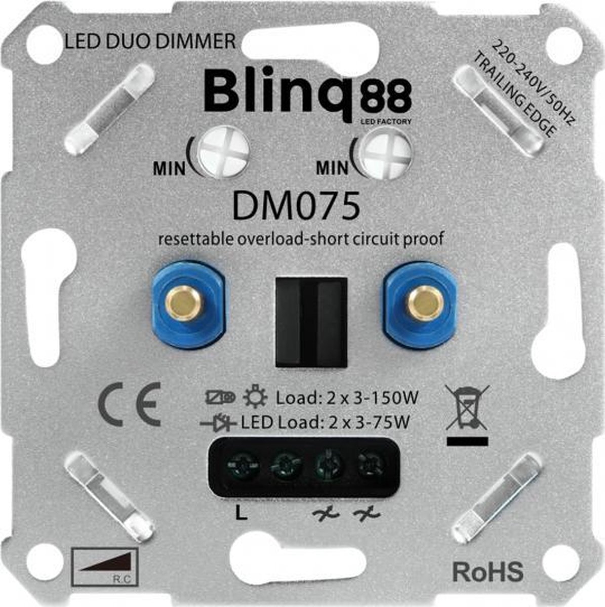 Blinq Universele Duo LED Dimmer 2x 3-75w met elektronische zekering