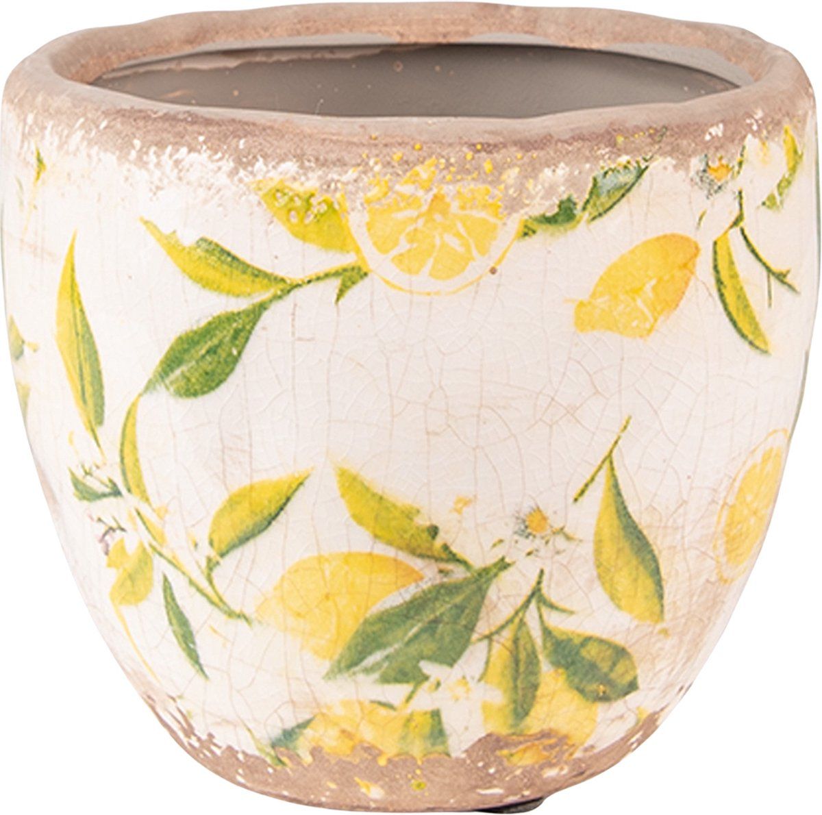 Clayre & Eef Bloempot Ø 12x11 cm Geel Keramiek Citroen Bloempot