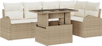vidaXL Tuinbank Set 6-delig Beige Polyrattan 5 Zitplaatsen Inclusief Tafel