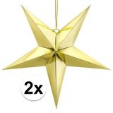 Partydeco Kerstster - 2x - goud - 45 cm - decoratie ster - karton - lampion - kerstversiering