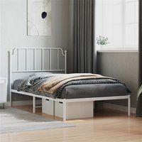vidaXL Cadre de Lit Métal avec Tête de Lit, Lit Simple avec Sommier à Lattes, Lit Adulte avec Pied, Meuble de Chambre à Coucher, Blanc 107x203 cm