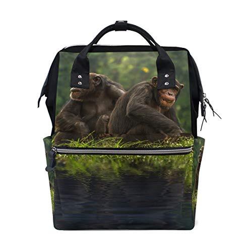 FAJRO Twee Chimpanzees Dagrugzak Lichtgewicht Canvas School Pack Koffer