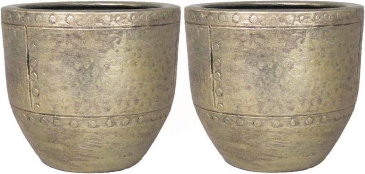 Floran 3-pack bloempot/plantenpot keramiek goud D16cm - Romeinse stijl