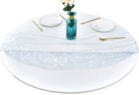 Rally Home Goods Premium transparant rond getailleerd vinyl tafelkleed voor binnen en buiten, elastische rand, waterdicht afveegbaar, fijne plastic tafelbeschermer met een diameter van 113-136 cm