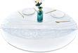 Rally Home Goods Premium transparant rond getailleerd vinyl tafelkleed voor binnen en buiten, elastische rand, waterdicht afveegbaar, fijne plastic tafelbeschermer met een diameter van 113-136 cm