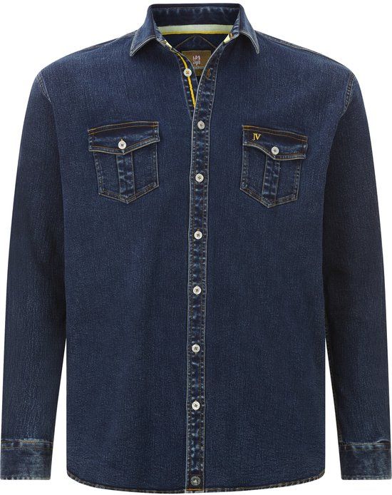 Jan Vanderstorm heren Denim Overhemd - 53/54 - donkerblauw - Plus Size